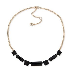 DKNY Gold-Tone Black Crystal Frontal Necklace, 16" + 3" extender NEW